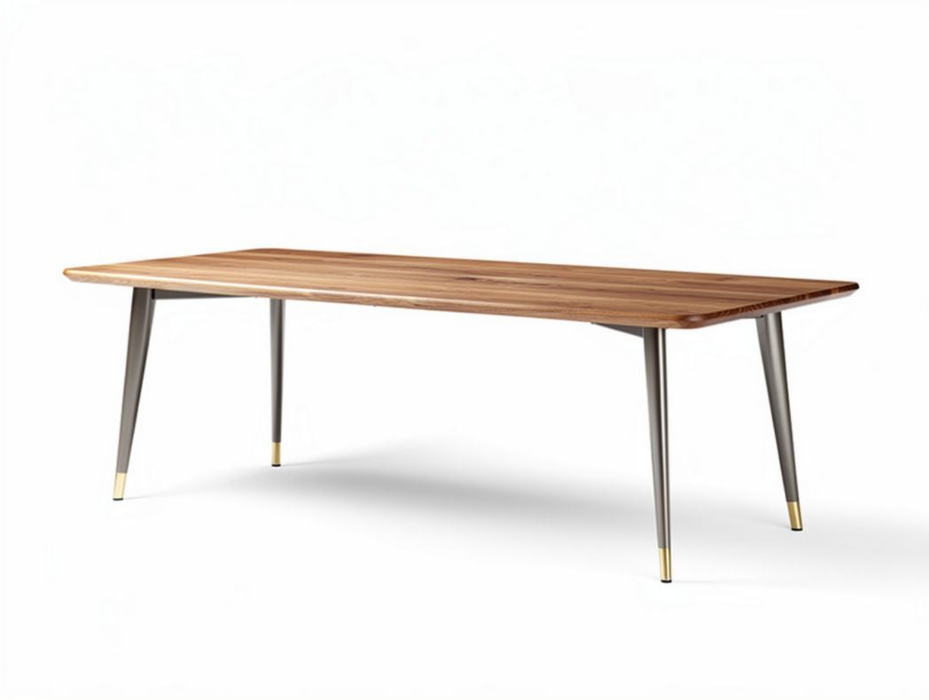 Wooden dining table with metal legs and gold accents 180 x 90 x 75cm