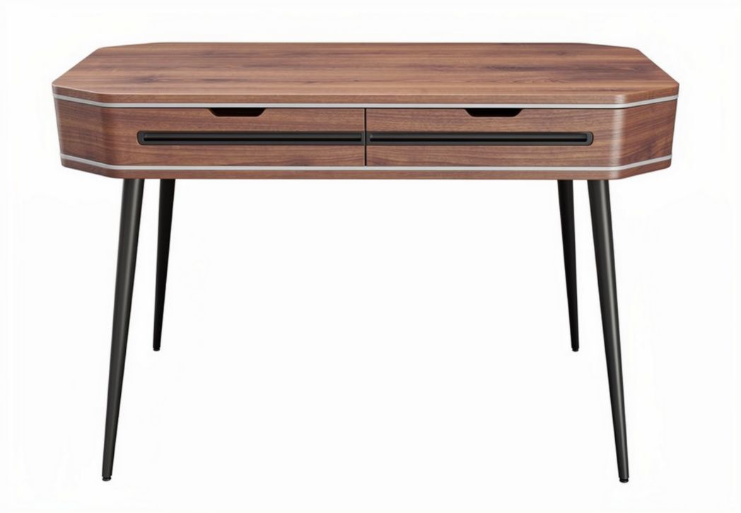 Wooden writing desk with two drawers and black metal legs 120 x 60 x 75cm