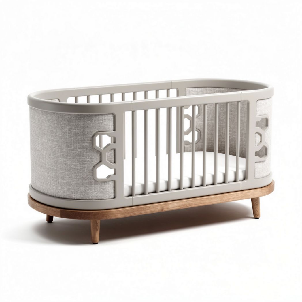Wooden and fabric baby crib for infants measuring 100 x 60 x 80cm