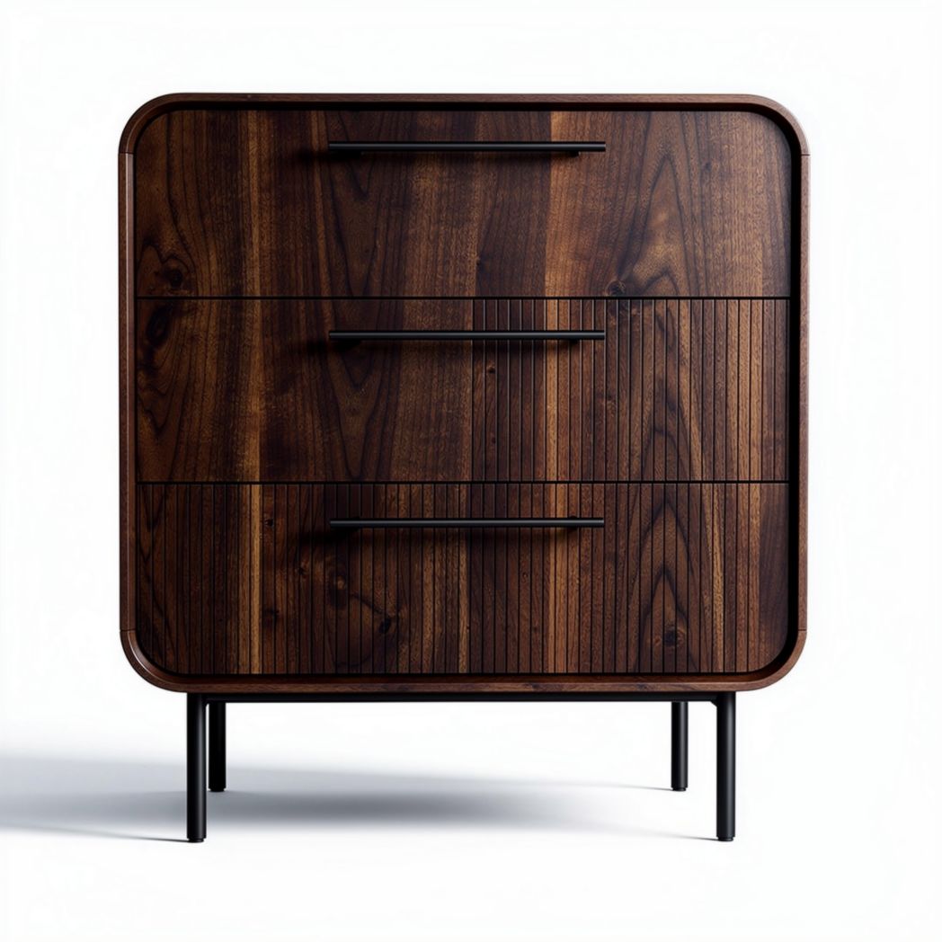 Wooden chest of drawers with three compartments and metal legs 60 x 40 x 80cm