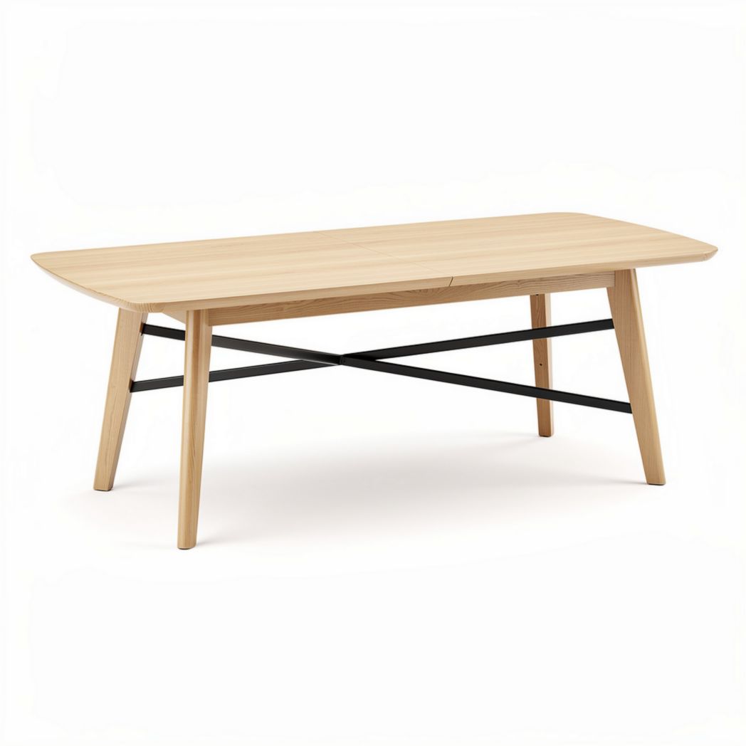 Wooden coffee table with oval top and black metal legs 120 x 75 x 40cm