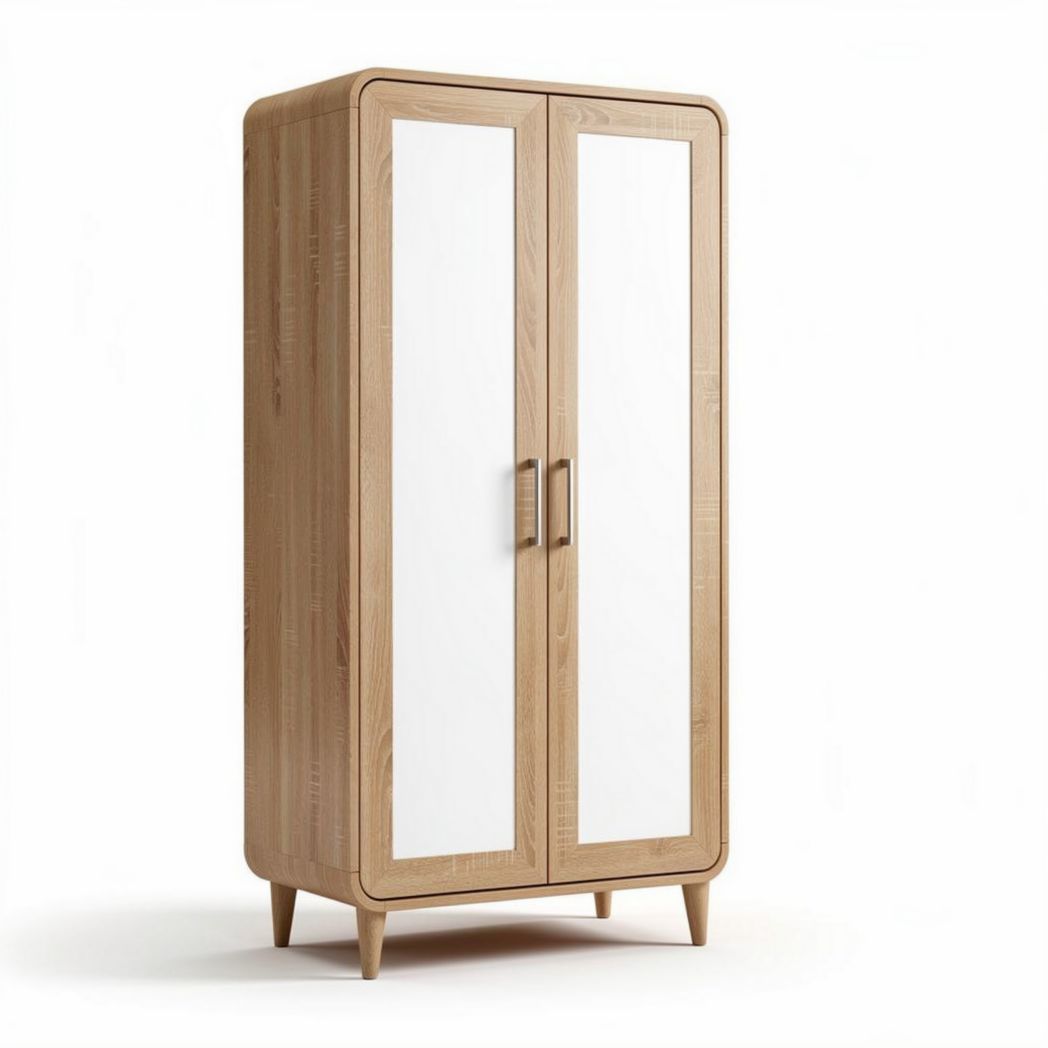 Wooden wardrobe with mirror doors 180 x 80 x 45cm for storage and organization