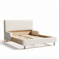 Upholstered bed frame with wooden slats in cream color 200 x 150 x 100cm
