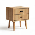 Wooden nightstand with two drawers and ribbed design in natural finish 40 x 40 x 50cm
