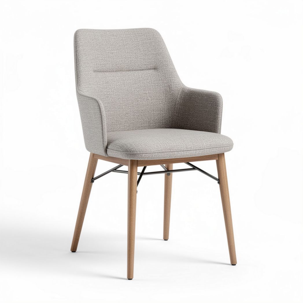 Light gray upholstered dining chair with wooden legs 60 x 60 x 85cm