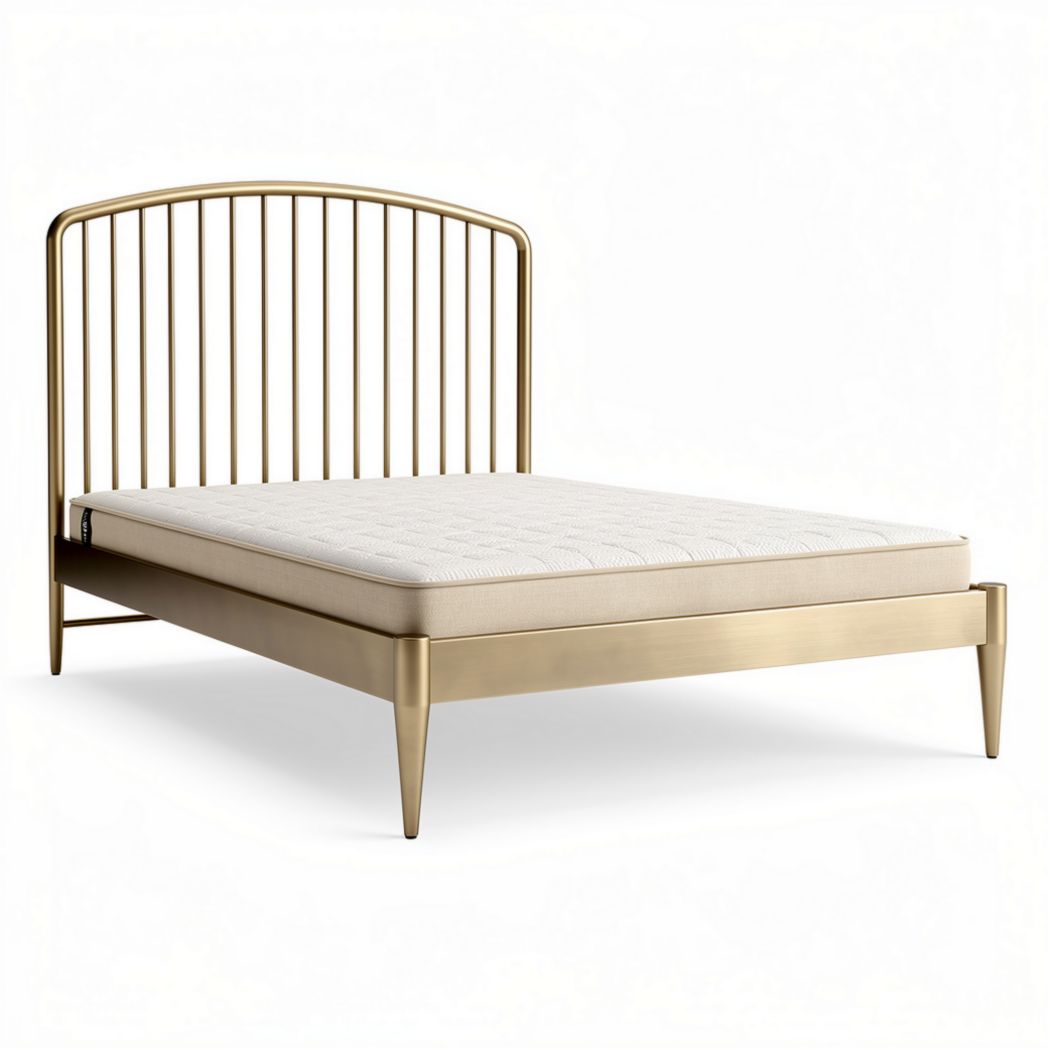 Metal bed frame with curved headboard and slatted design 200 x 150 x 90cm