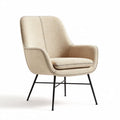Upholstered accent chair with metal legs in beige fabric and retro design