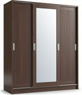 Three-door wardrobe with mirror in dark wood finish 150 x 60 x 200cm